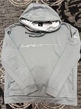 Nike Men's Gray Performance Hoodie with White 'Just Do It.' Script
